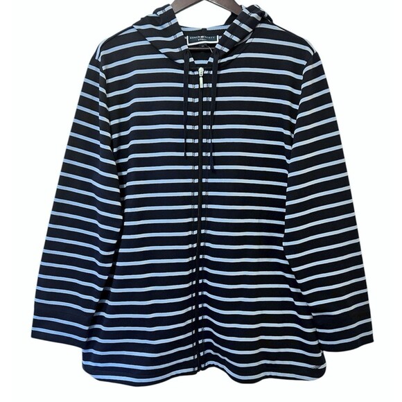 Karen Scott Tops - KAREN SCOTT Sport Blue Striped Zip Up Hoodie Sweatshirt Preppy Coastal XXL NWT